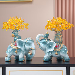 A Pair of Elephant Ornaments for Attracting Wealth, Living Room Decorations, Entrance Hall Tv Cabinet Decorations, Creative Crystal Tree New Home Furnishings