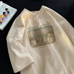 Apricot-Colored Heavyweight Pure Cotton Short-Sleeve Summer T-Shirt for Women, Loose Fit, Slimming, American-Style, Niche, High-End Feel, Half-Sleeve Top, Ins