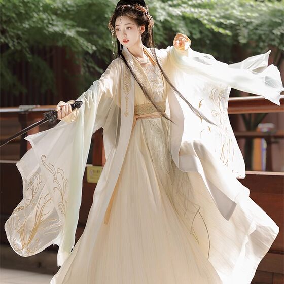 
Original Wei, Jin and Han costumes, new style, large sleeves, made in Song Dynasty, spring and summer, golden feathers, waist-length, chivalrous ladies, heavy industry embroidery, ancient costumes for daily use