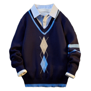 
Boys' sweater fake two-piece children's pure cotton spring and autumn sweater for middle and older children 2026 new shirt collar trendy top