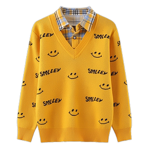 
Boys' shirt collar fake two-piece sweater children's clothing winter thickened bottoming shirt 2026 new style foreign style children's knitted sweater