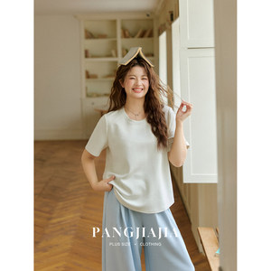 
[Fat Jiajia] Fat sister mm plus size women's candy slippery T-shirt women's summer new loose round neck T-shirt