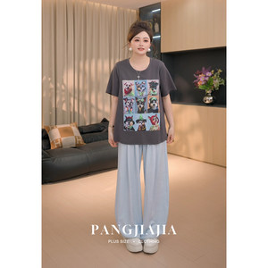 
[Fat Jiajia] Fat mm plus size women's Paw Patrol short-sleeved T-shirt summer fashion loose round neck printed top