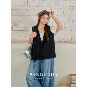 [Fat Jiajia] Fat mm plus size women's stress relief T summer new fake two-piece casual slimming polo collar T-shirt