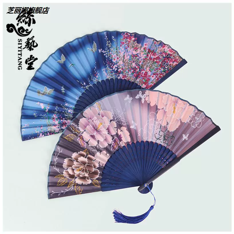 日式折扇中国风女式扇子绢扇樱花和风工艺古风折叠小