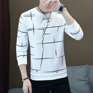 
2025 men's long-sleeved T-shirt in spring and autumn Korean style slim-fit trendy base shirt round neck pullover sweatshirt plus velvet to keep warm