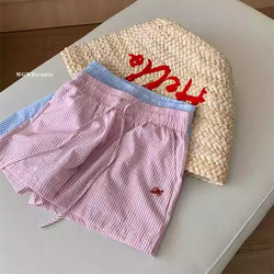 Clearance Bargain~ American Retro Vertical Striped Drawstring Wide-Leg Shorts for Women, Summer Thin Loose Casual Three-Quarter Pants