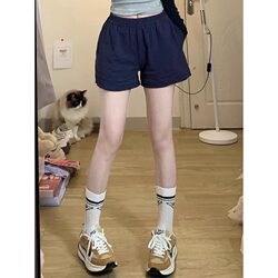 Petite Casual Sports Shorts for Women, New Summer Style, Loose American Retro College Style, Slimming A-Line Hot Pants for Outerwear
