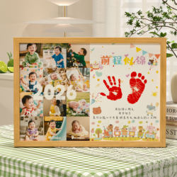 One-Year-Old Baby Hand and Foot Print Art Frame, Baby Full Month and Hundred Days Ceremony Photo Display Stand