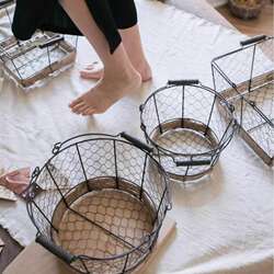 Handmade Iron Wire Woven Basket Storage Basket, Pastoral American Style Zakka Miscellaneous Goods Iron Basket, Rustic Decoration, Vintage
