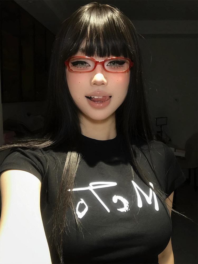 American hot girl short sleeve right shoulder t shirt women s summer
