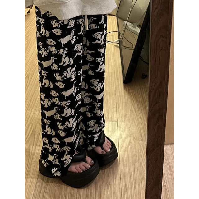 Cute puppy drooping ice silk casual pants for women in summer thin loose straight wide-leg slimming Yamamoto walk trousers