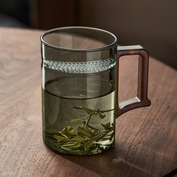 Yihu Tea Cup Men's Green Tea Cup Special Tea-Water Separation Brewing Cup Crescent Glass Cup Tea Drinking Cup for Office