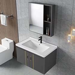 Space Aluminum Bathroom Cabinet Set, Bathroom Sink Cabinet Combination, Household Smart Integrated Washbasin and Vanity Sink