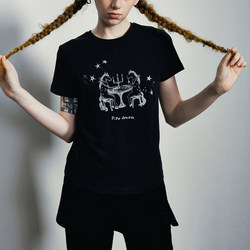 Casual Style Black Cartoon Pony Party Print Short-Sleeved T-Shirt for Women, Round Neck, Fun and Fashionable Top, Spring/Summer 2026