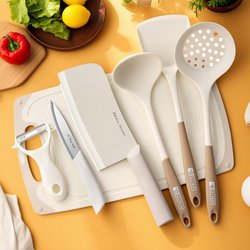 Knife Kitchen Set Combination Household Kitchen Knife and Cutting Board Two-In-One Sharp Slicing Meat Knife Fruit Knife Silicone Spatula Spoon
