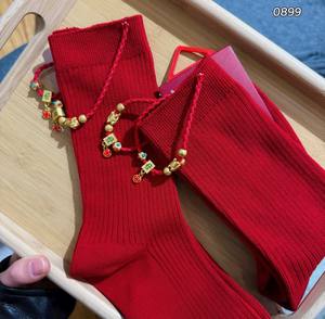 2025 winter new New Year anklet style red socks for women's zodiac year bright red mid-calf socks, fashionable and versatile