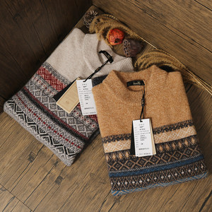 100% Merino cardigan men's Fair Island retro jacquard pure wool sweater winter thickened warm knitted sweater