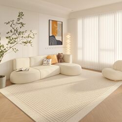 Simple Checkered Living Room Carpet, Fully Covered with Non-Slip Carpet That Keeps Out the Cold, Suitable for Sitting and Lying Down, Easy to Maintain, Crystal Velvet Carpet