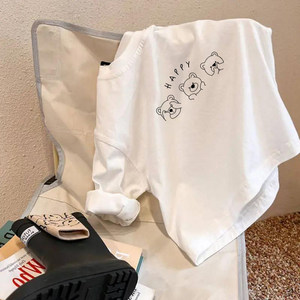 
Cartoon printed long-sleeved T-shirt spring and autumn new style boys and girls white bottoming shirt pure cotton breathable casual top trendy