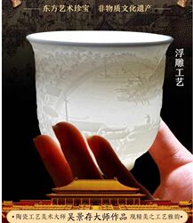 Yue Rong Xiao Feng Qingming Riverside Scene Oil Jade Porcelain Cup Jingdezhen Ceramics Master Wu Jingcun's White Porcelain Tea Cup