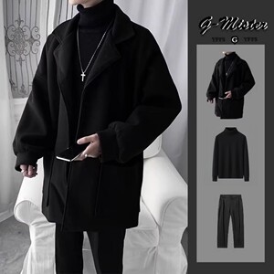 
Hong Kong style thickened woolen coat suit men's casual spring spring and autumn quilted jacket trendy handsome windbreaker cotton coat