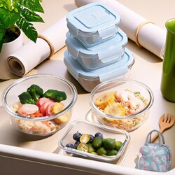 Fresh-Keeping Lunch Box with Fruit, with Lid, Microwaveable, Portable, Square, Household Glass Box for Office Workers