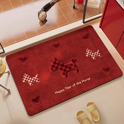 Red Year of the Horse Bathroom Floor Mat, Soft Diatomaceous Earth Water-Absorbent Non-Slip Mat, Festive Bathroom Door Mat, Dirt-Resistant Foot Mat