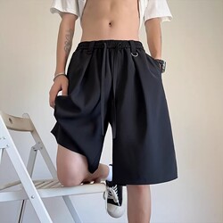 2026 New Summer Black Thin Ice Silk Suit Shorts for Men, Straight-Cut, Drapey, Quick-Dry, Casual Five-Point Shorts for Outdoor Wear