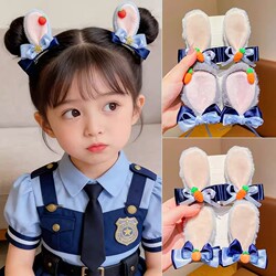Zootopia Headwear Children's Judy Hair Clip Cute Cartoon Girl Plush Bunny Ear Side Clip Hairpin