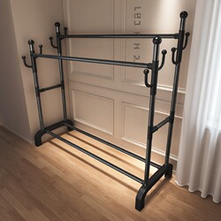Simple Floor-Standing Clothes Rack for Home Use, Bedroom Coat Rack, Balcony Folding Drying Rack, Dormitory Carbon Steel