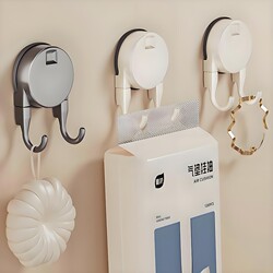 Suction Cup Double Hook Hanging Type No-Drill Strong Adhesive Paper Towel Hook Kitchen Bathroom Rack Heavy-Duty Bathroom Hanger