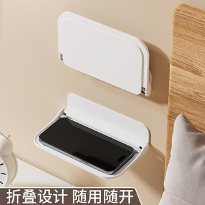 
Bedside storage rack foldable wall hanging wall placement rack wooden bedside mobile phone charger remote control glasses storage rack