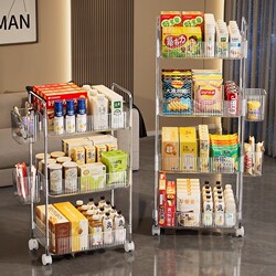 Snack Storage Rack, Small Trolley, Floor-Standing Mobile Storage Box, Multi-Layer Cosmetic Cabinet, Acrylic Kitchen Cabinet, High Aesthetic Value