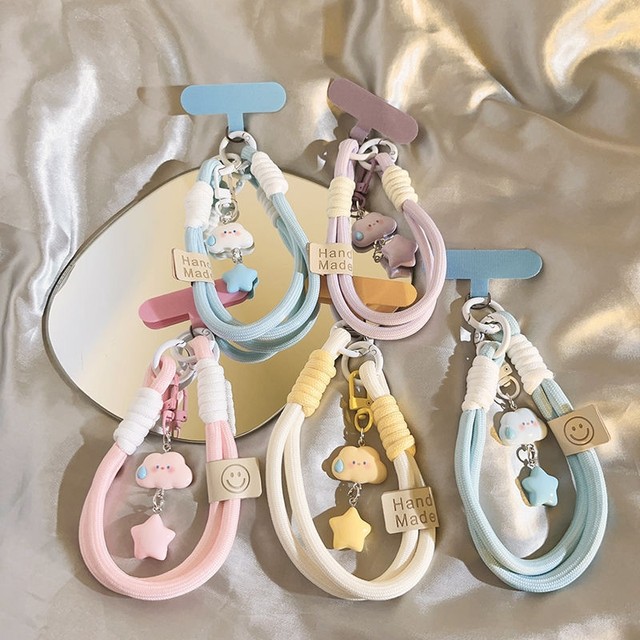 Mu Jiaren Fun Mobile Phone Hanging Chain Mobile Phone Hanging Jewelry Student Girl Pendant Wrist Rope Cartoon Backpack Blue Speechless Clouds