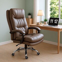 Computer Chair with Backrest, Office Ergonomic Leisure Business Chair, Leather, Reclining, Adjustable, Gaming, Swivel, Study Room