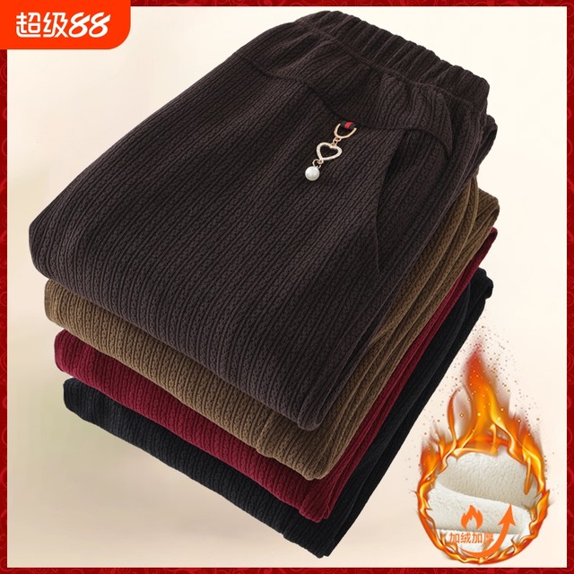 Cordylona mothers plus pants in autumn and winter middle -aged and elderly autumn clothing strip pants, grandma thickened warm cotton pants