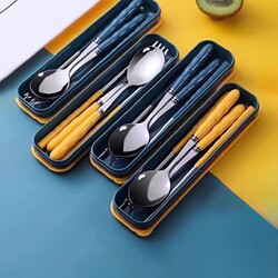 Portable Tableware Stainless Steel Chopsticks and Spoon Set Student Three-Piece Set Storage Box Single-Person Set Food-Grade Spoon