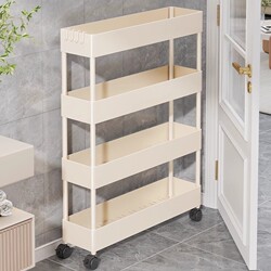 Ultra-Thin Gap Storage Rack Behind the Door, Multi-Layer Floor-Standing Movable Trolley for Bathroom, Extremely Narrow Shelf for Kitchen