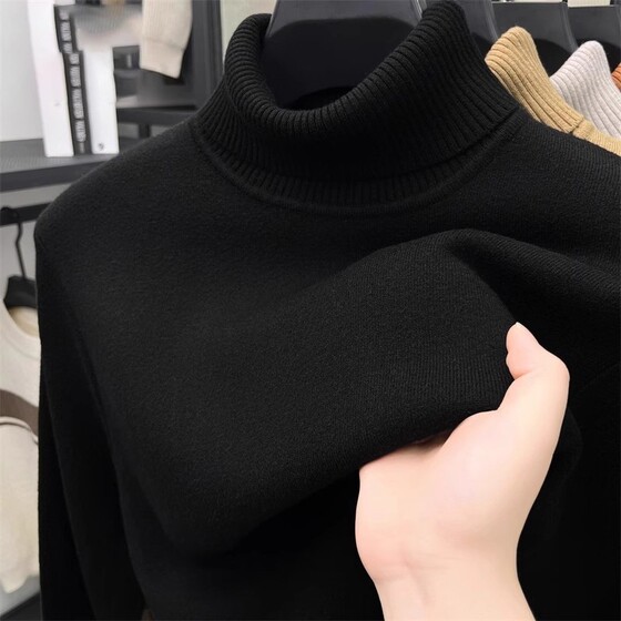 
Plus velvet all-in-one men's bottoming shirt turtleneck sweater men's autumn and winter slim casual lapel thickened warm sweater