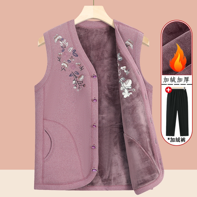 Middle-aged and elderly women's autumn and winter vests, grandma's thickened velvet vests, mother's winter style vests for the elderly, cardigans