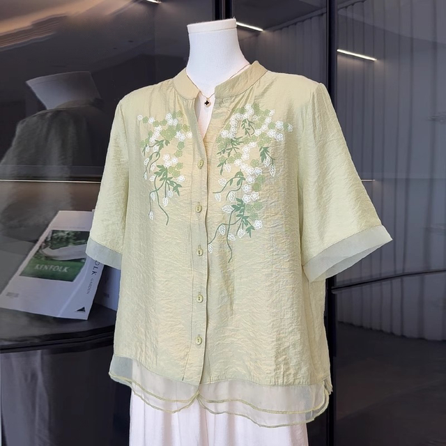 Mother's short-sleeved new shirt large size cotton and linen top shirt high-end middle-aged and elderly women's summer thin national style suit