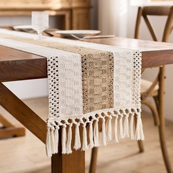 Retro table flag hollow long table decoration cloth tassel tea mat ins style woven dining table mat coffee table table