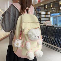Cute Cartoon Bear Doll Schoolbag, Soft Girl Elementary School Student Campus Versatile Backpack, Burden-Reducing Waterproof Junior High School Backpack