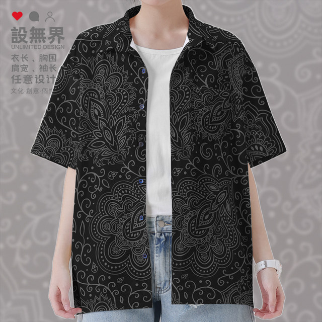 Cashew pattern totem ethnic style large-size short-sleeved shirt men's and women's fashion brand ins pussy shirt design without boundaries