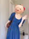 XZY/Xin Zhengyan Fat mm French temperament blue plaid ruffled dress for women summer slim princess long skirt