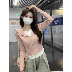 Fake Two-Piece Sweatshirt Long-Sleeve T-Shirt for Women 2026 New Spring Slim-Fit Design Niche Base Shirt Hooded Top