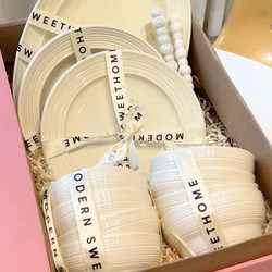 Simple Tableware Set for Home Use, New Bowl, Plate, and Chopstick Combination, Ceramic, Light Luxury, 2025 Housewarming Gift, High-End Feel