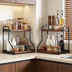 Kitchen Condiment Storage Rack Double-Layer Household Multi-Functional Countertop Corner Seasoning Box Oil and Salt Storage Rack