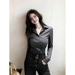 Commuting Professional Wear Long-Sleeved Gray Shirt for Women 2026 Early Spring New Style Slim Fit Unique and Super Nice-Looking Shirt